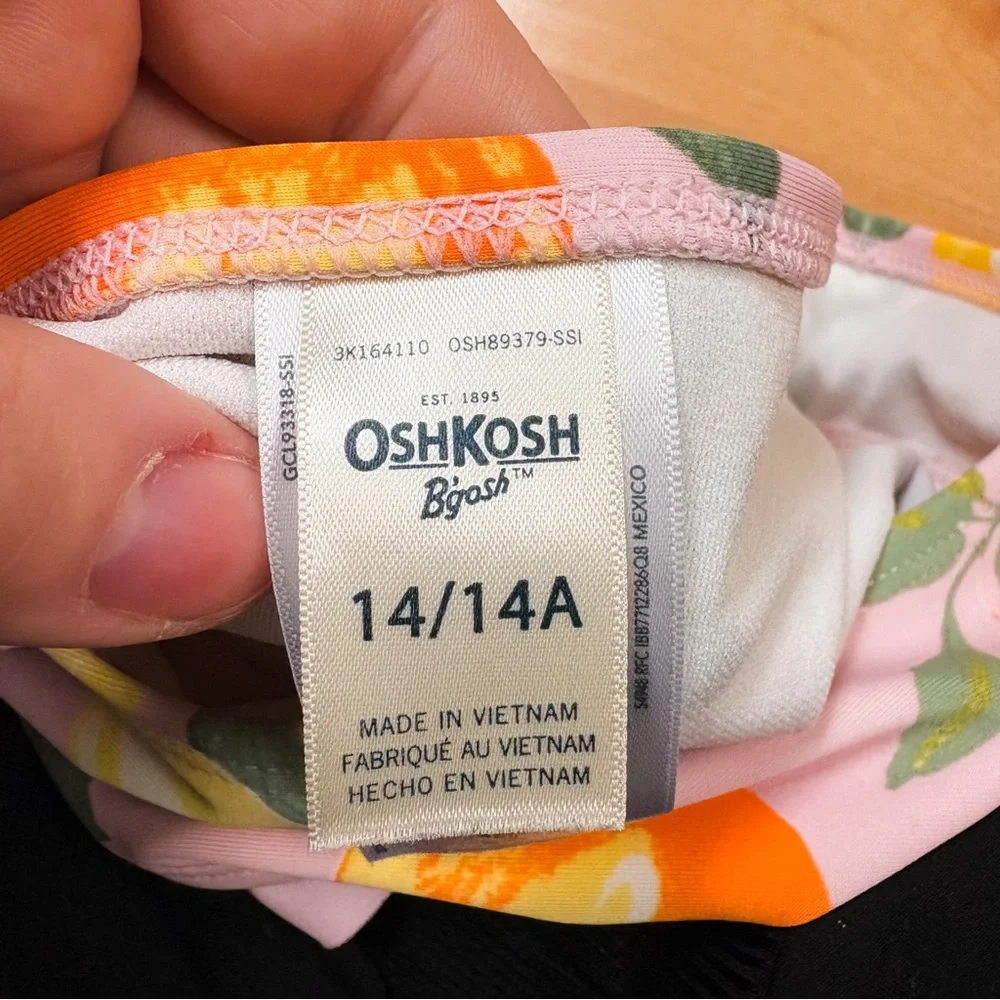 Oshkosh Pink Yellow & Orange Lemon Ruffle Tankini Top & Bottoms Swim Set 14